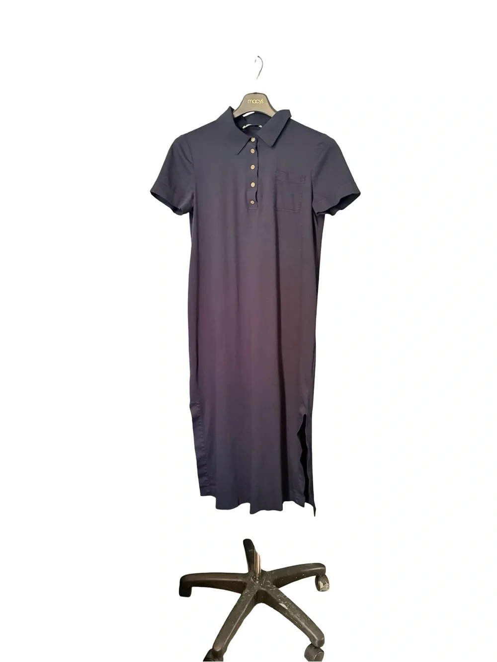 Tory Burch Navy Polo Style Maxi Dress XL Gold Logo Bottoms, Stretch, Preppy